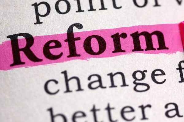 A photo of the word 'reform' in a dictionary. 'Reform' is highlighted in pink.
