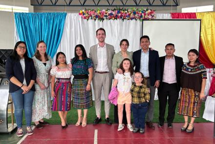 Attendees and speakers pose at the launch event for Balancing Act in Cubulco, B.V., Guatemala.